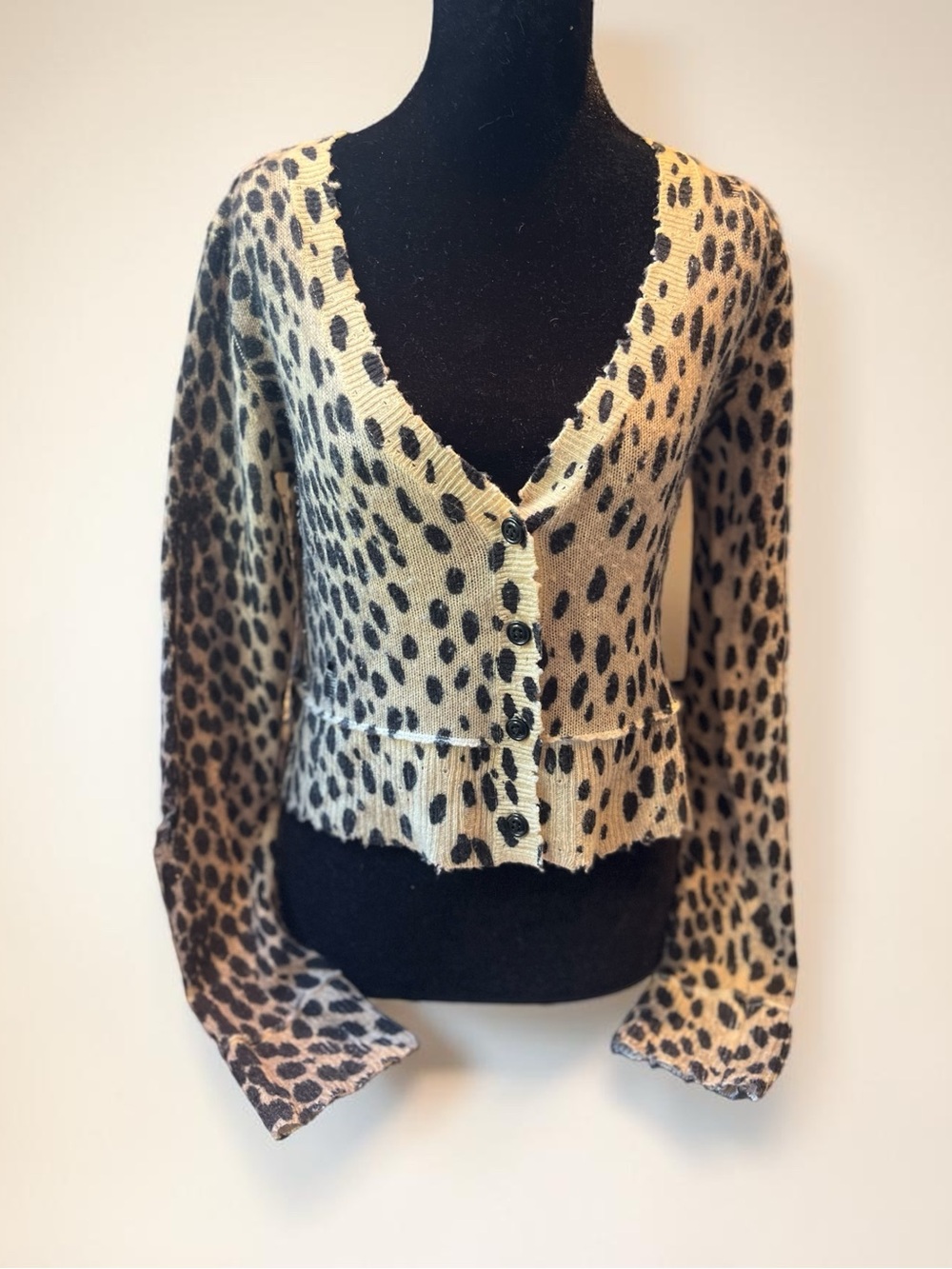 R13 Ravaged Animal shrunken cashmere V-Neck Cardigan - Beige/Black